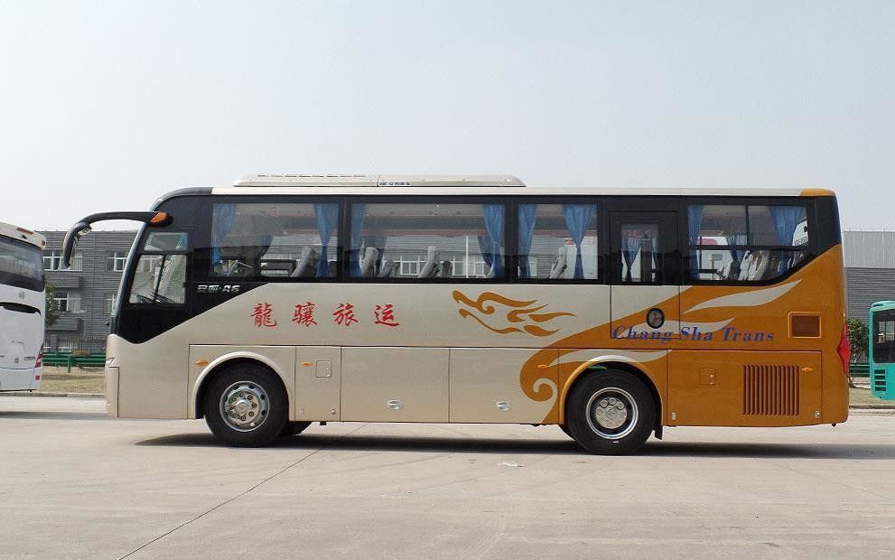 Bus de 10m à gauche avec design couleur et intérieur luxueux